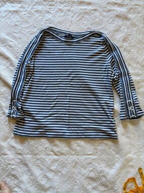 Chaps Petite Blue and White Striped Top